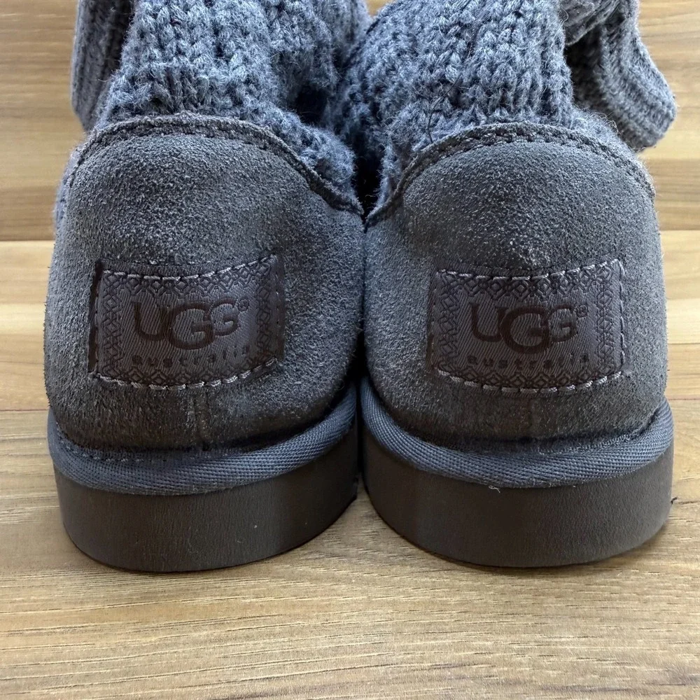 UGG Lattice Cardy Swear Knit Boots Womens 9 Gray Brown Button Cozy Cottagecore